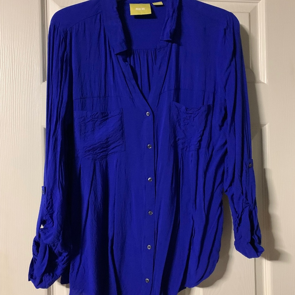 Eileen Fisher Royal Blue Button-Front Blouse